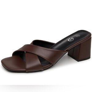 Rekayla Brown Cross-Strap Block Heel Mules – Size 8 (New!)